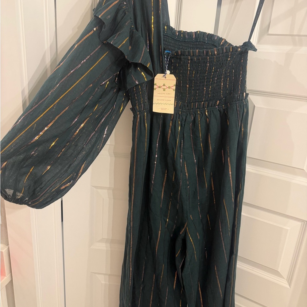 FARM Rio Black and Gold Smocked Dress from Anthropology